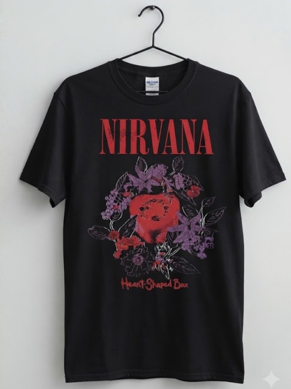 Nirvana Heart-Shaped Box Flowers Grunge Rock Band Vintage Black T-Shirt